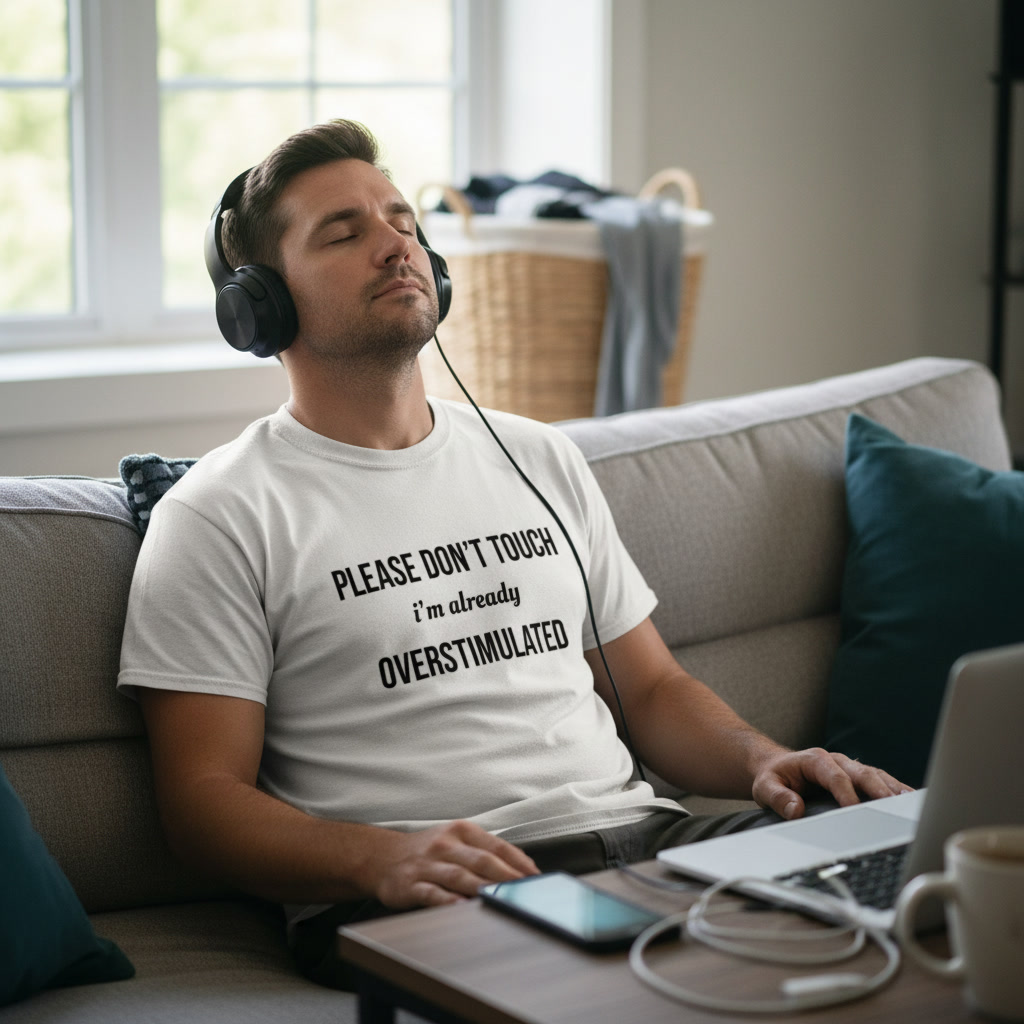 Please Don't Touch I'm Already Overstimulated white T-shirt